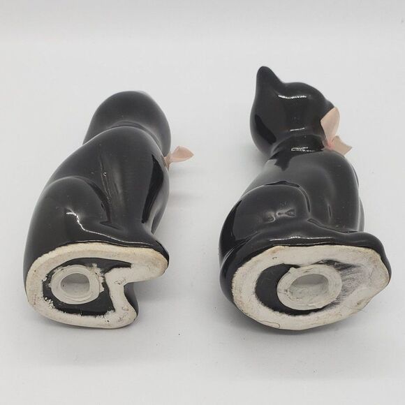 𝅺Black Cats Green Eyes Pink Bows & Flowers Vintage Salt & Pepper Shaker Set - Picture 8 of 11